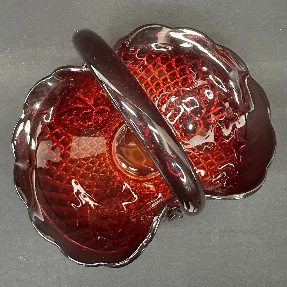 Indiana Glass Canterbury Sunset Amberina Basket, Vintage Mid 20th Century‎